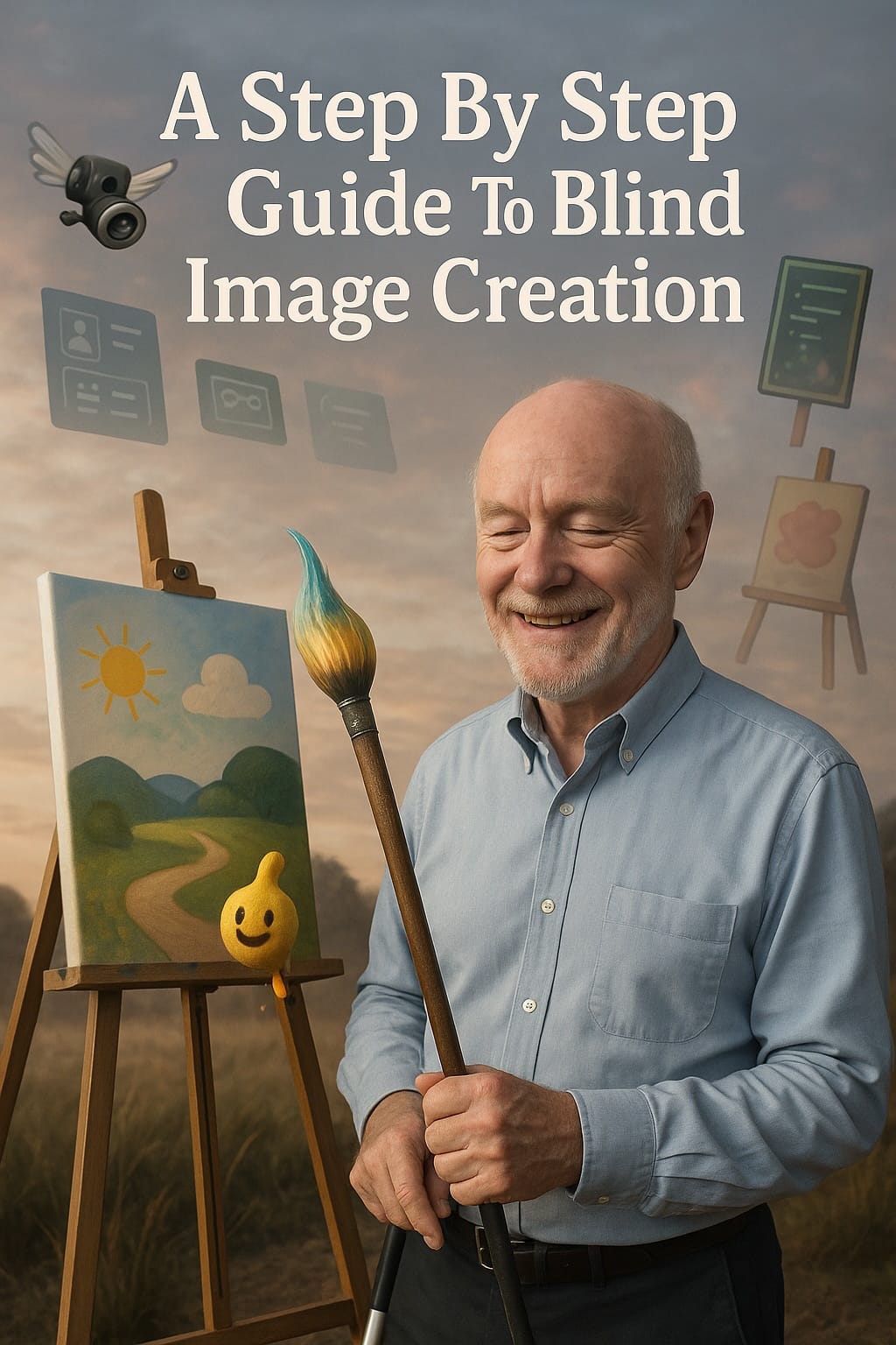 Magical realism image of a blind man painting