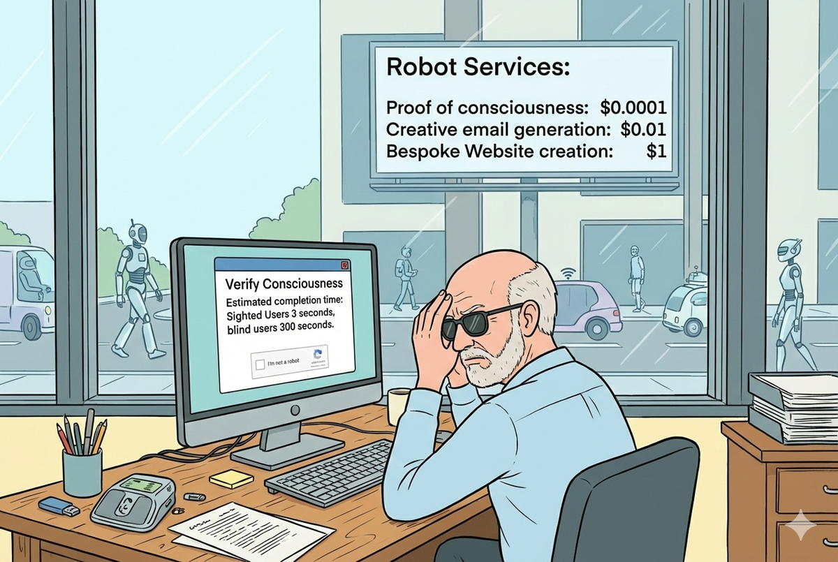 image of blind user trying to prove he is not a robot