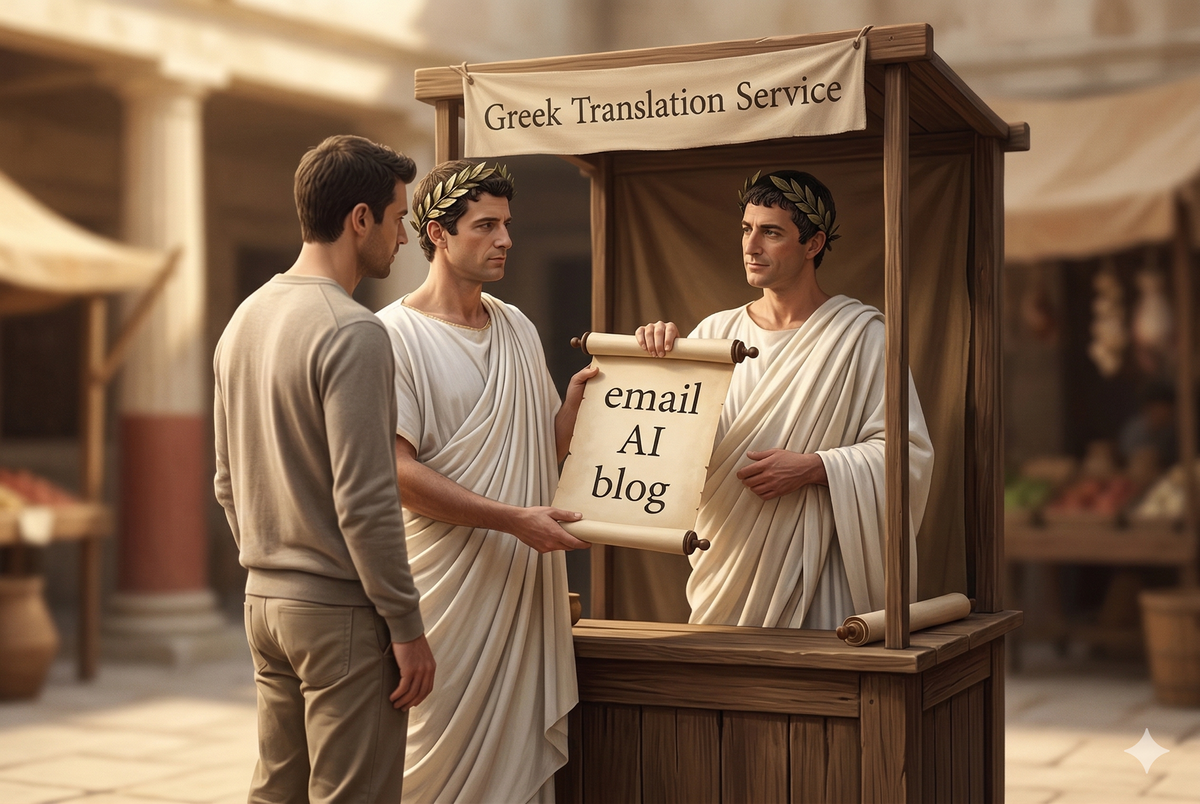 Image of Greek translator selling garbage