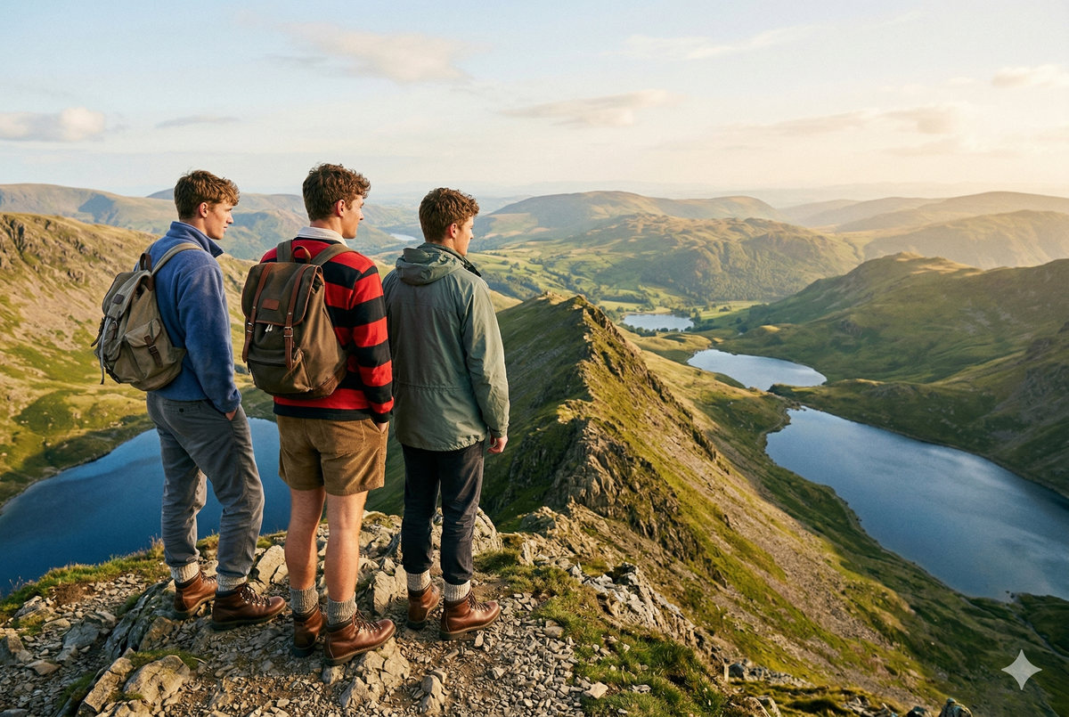 Image of young men gazing out over a Lake District landscape